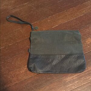 Pistil Green Nylon and Brown Leather Zippered Wristlet Pouch
